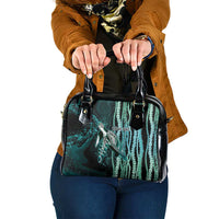 Hawaiian Honu Personalized Shoulder Handbag Dark Cyan Maile Pikake Flower Lei Inspired LT9 One Size Cyan - Polynesian Pride