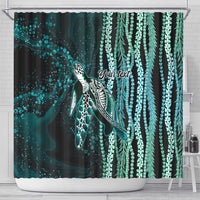 Hawaiian Honu Personalized Shower Curtain Dark Cyan Maile Pikake Flower Lei Inspired LT9 - Polynesian Pride