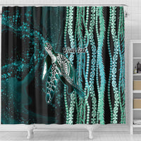 Hawaiian Honu Personalized Shower Curtain Dark Cyan Maile Pikake Flower Lei Inspired LT9 - Polynesian Pride