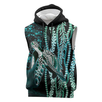 Hawaiian Honu Personalized Sleeveless Hoodie Dark Cyan Maile Pikake Flower Lei Inspired LT9 Cyan - Polynesian Pride