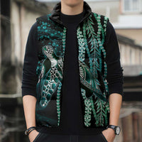 Hawaiian Honu Personalized Sleeveless Puffer Jacket Dark Cyan Maile Pikake Flower Lei Inspired LT9 - Polynesian Pride