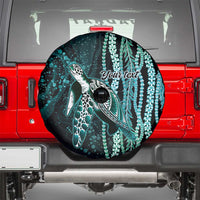 Hawaiian Honu Personalized Spare Tire Cover Dark Cyan Maile Pikake Flower Lei Inspired LT9 - Polynesian Pride