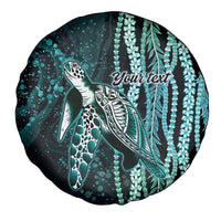 Hawaiian Honu Personalized Spare Tire Cover Dark Cyan Maile Pikake Flower Lei Inspired LT9 - Polynesian Pride