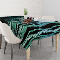 Hawaiian Honu Personalized Tablecloth Dark Cyan Maile Pikake Flower Lei Inspired LT9 - Polynesian Pride