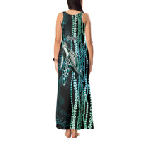 Hawaiian Honu Personalized Tank Maxi Dress Dark Cyan Maile Pikake Flower Lei Inspired LT9 - Polynesian Pride