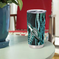 Hawaiian Honu Personalized Tumbler Cup Dark Cyan Maile Pikake Flower Lei Inspired LT9 - Polynesian Pride