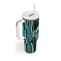 Hawaiian Honu Personalized Tumbler With Handle Dark Cyan Maile Pikake Flower Lei Inspired LT9 - Polynesian Pride