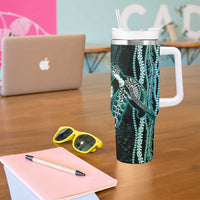 Hawaiian Honu Personalized Tumbler With Handle Dark Cyan Maile Pikake Flower Lei Inspired LT9 - Polynesian Pride