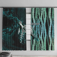 Hawaiian Honu Personalized Window Curtain Dark Cyan Maile Pikake Flower Lei Inspired LT9 With Hooks Cyan - Polynesian Pride