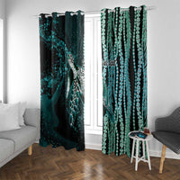 Hawaiian Honu Personalized Window Curtain Dark Cyan Maile Pikake Flower Lei Inspired LT9 With Grommets Cyan - Polynesian Pride