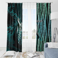 Hawaiian Honu Personalized Window Curtain Dark Cyan Maile Pikake Flower Lei Inspired LT9 - Polynesian Pride
