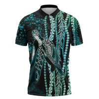 Hawaiian Honu Personalized Zipper Polo Shirt Dark Cyan Maile Pikake Flower Lei Inspired LT9 Cyan - Polynesian Pride