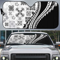 Black Hawaiian Quilt Pattern Auto Sun Shade Mixed Polynesian Tribal Arty - Polynesian Pride