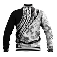 Black Hawaiian Quilt Pattern Baseball Jacket Mixed Polynesian Tribal Arty