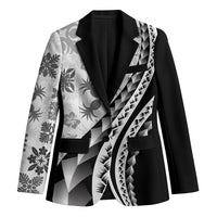 Black Hawaiian Quilt Pattern Blazer Mixed Polynesian Tribal Arty - Polynesian Pride