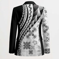 Black Hawaiian Quilt Pattern Blazer Mixed Polynesian Tribal Arty - Polynesian Pride