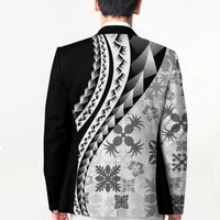 Black Hawaiian Quilt Pattern Blazer Mixed Polynesian Tribal Arty - Polynesian Pride