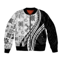 Black Hawaiian Quilt Pattern Bomber Jacket Mixed Polynesian Tribal Arty