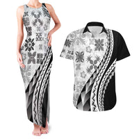 Black Hawaiian Quilt Pattern Couples Matching Tank Maxi Dress and Hawaiian Shirt Mixed Polynesian Tribal Arty