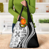 Black Hawaiian Quilt Pattern Grocery Bag Mixed Polynesian Tribal Arty