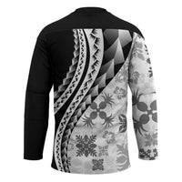 Black Hawaiian Quilt Pattern Hockey Jersey Mixed Polynesian Tribal Arty LT9 - Polynesian Pride