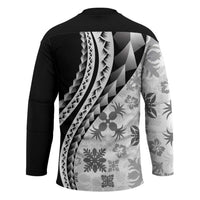 Black Hawaiian Quilt Pattern Hockey Jersey Mixed Polynesian Tribal Arty - Polynesian Pride