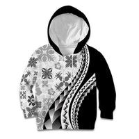 Black Hawaiian Quilt Pattern Kid Hoodie Mixed Polynesian Tribal Arty