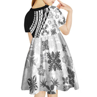 Black Hawaiian Quilt Pattern Kid Short Sleeve Dress Mixed Polynesian Tribal Arty