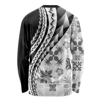 Black Hawaiian Quilt Pattern Long Sleeve Shirt Mixed Polynesian Tribal Arty