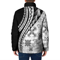 Black Hawaiian Quilt Pattern Padded Jacket Mixed Polynesian Tribal Arty - Polynesian Pride