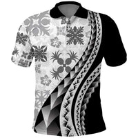 Black Hawaiian Quilt Pattern Polo Shirt Mixed Polynesian Tribal Arty