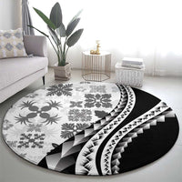 Black Hawaiian Quilt Pattern Round Carpet Mixed Polynesian Tribal Arty