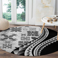 Black Hawaiian Quilt Pattern Round Carpet Mixed Polynesian Tribal Arty