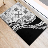 Black Hawaiian Quilt Pattern Rubber Doormat Mixed Polynesian Tribal Arty