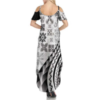 Black Hawaiian Quilt Pattern Summer Maxi Dress Mixed Polynesian Tribal Arty