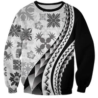 Black Hawaiian Quilt Pattern Sweatshirt Mixed Polynesian Tribal Arty