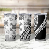 Black Hawaiian Quilt Pattern Tumbler Cup Mixed Polynesian Tribal Arty