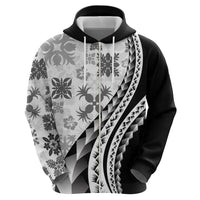 Black Hawaiian Quilt Pattern Zip Hoodie Mixed Polynesian Tribal Arty