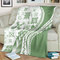 Green Hawaiian Quilt Pattern Blanket Mixed Polynesian Tribal Arty