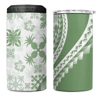 Green Hawaiian Quilt Pattern 4 in 1 Can Cooler Tumbler Mixed Polynesian Tribal Arty