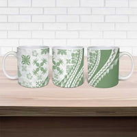 Green Hawaiian Quilt Pattern Ceramic Mug Mixed Polynesian Tribal Arty - Polynesian Pride