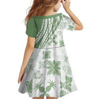 Green Hawaiian Quilt Pattern Family Matching Long Sleeve Bodycon Dress and Hawaiian Shirt Mixed Polynesian Tribal Arty