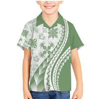 Green Hawaiian Quilt Pattern Family Matching Mermaid Dress and Hawaiian Shirt Mixed Polynesian Tribal Arty