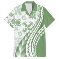 Green Hawaiian Quilt Pattern Family Matching Short Sleeve Bodycon Dress and Hawaiian Shirt Mixed Polynesian Tribal Arty
