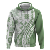 Green Hawaiian Quilt Pattern Hoodie Mixed Polynesian Tribal Arty