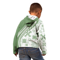 Green Hawaiian Quilt Pattern Kid Hoodie Mixed Polynesian Tribal Arty