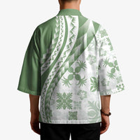 Green Hawaiian Quilt Pattern Kimono Mixed Polynesian Tribal Arty - Polynesian Pride