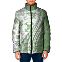 Green Hawaiian Quilt Pattern Padded Jacket Mixed Polynesian Tribal Arty - Polynesian Pride