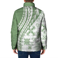 Green Hawaiian Quilt Pattern Padded Jacket Mixed Polynesian Tribal Arty - Polynesian Pride