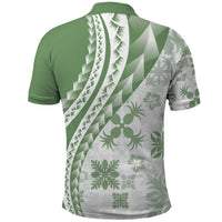Green Hawaiian Quilt Pattern Polo Shirt Mixed Polynesian Tribal Arty